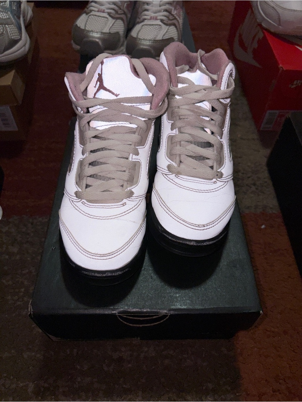 Jordan 5 Kids White, Light Pink and Metallic  Sneakers